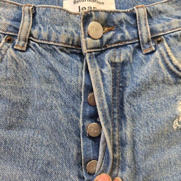 Reformation Womens Dixie High-Rise Denim Shorts 25 Distressed Raw Hem Button Fly - Picture 6 of 12